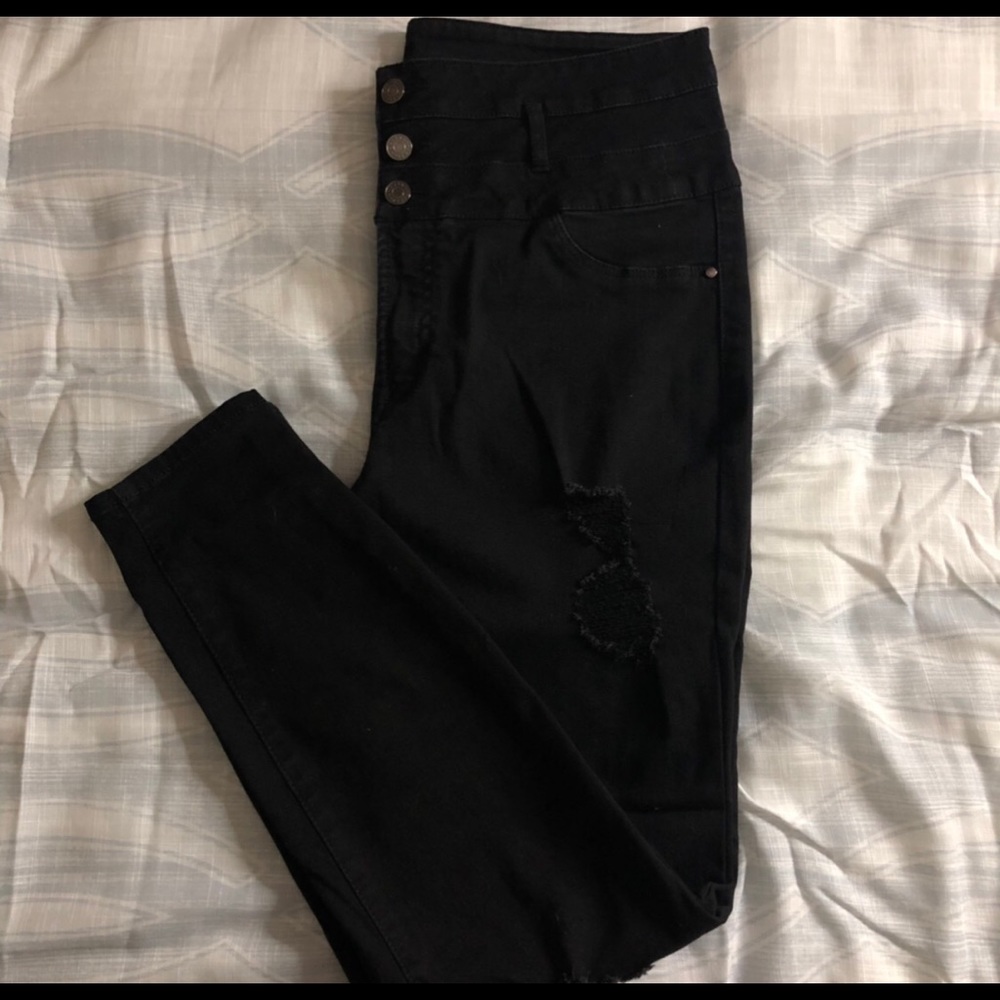 Refuge Black High waisted ripped skinny jeans